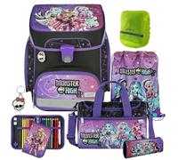Pridera Scooli Schulranzen Mädchen 1.Klasse EasyFit (7tlg. Set mit Sporttasche, Regenhülle gratis, Monster High)