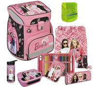 Pridera Scooli Schulranzen Mädchen 1.Klasse EasyFit (8tlg. Set mit Brotdose Trinkflasche, Regenhülle gratis, Barbie)