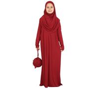 Prien Hijab Gebetskleidung Für Kinder, Weiche Viskose Mädchen Abaya Mit Kopftuch Und Tasche, Damen Muslimische Langarm Islamische Gebetskleid Kaftan Für Tesettür Ramadan & Eid (Bordeaux)