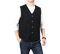 PRIJOUHE Herren-Weste, lässig, Outdoor, Baumwolle, leicht, atmungsaktiv, mehrere Taschen, Angeln, Safari, Reisen, Weste, Outwear, 02-schwarz, XXL