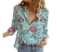 Prime 2024 Day Angebote Wann Bluse Damen Sommer Baumwolle Leinenbluse V-Ausschnitt Button-Down Hemdbluse, Tunika Damen Langarm Blitzangebote des Tages Casual Tops Hemden Eisseide