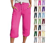 Prime Angebote, Hose Sommer Damen Leicht, Musselin Hose 3/4 Leinenhose Sommer Kurze Hosen Sommerhose Leicht Caprihose Culotte Dreiviertel Strandhose