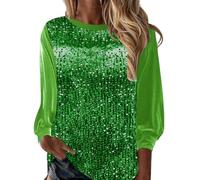 Prime Deals of the Day,Pailletten Oberteil Damen Glitzer V-Ausschnitt Shirt Elegant Langarm Tops Sexy Oversize Top Vintage Silvester Outfit Silber Tunika Lässig Bluse Blusenshirt Faschingskostüme