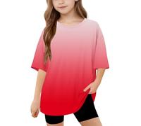 Prime of Day 2025 Angebote Oversize T-Shirt Mädchen und Junge Farbverlauf Tshirt Casual Rundhals Bluse Sommer Locker T Shirt Dünne Kurzarm Oberteile Bequem Basic Tee Top Baumwolle
