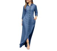 Prime Wann Day 2024 Damen Sommer Freizeit Kleid Langärmlig mit Jeansstoff Knopfleiste Jeanskleid Damen Sommer Blusenkleid Damen Jeans Kleider Damen Strandkleider Damen Sommer