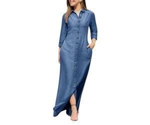 Prime Wann Day 2024 Damen Sommer Freizeit Kleid Langärmlig mit Jeansstoff Knopfleiste Jeanskleid Damen Sommer Blusenkleid Damen Jeans Kleider Damen Strandkleider Damen Sommer
