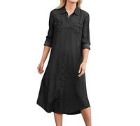 Prime Wann Day 2024 Freizeitkleider für Damen,Damen-Jeanskleid Vintage-Stil Kurzärmlig Jeanskleid Damen Lang Blusenkleid Sommer Jeanskleider Damen Sommer Strandkleid Damen Luftig
