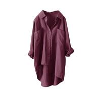 Primeangebote Leinenbluse Damen Lang Sommer Leinenhemd Knopfleiste Hemd Casual Lose Musselin Bluse Große Größen Leinen Shirt Longbluse Angebote des Tages Blitzangebote
