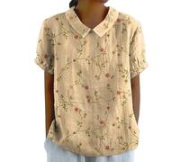 Primeangebote Leinenbluse Damen Sommer Kurzarm Sommerbluse Musselin Shirt Leinen Tunika Große Größen Elegante Oberteile Leinenshirt Outlet Angebote