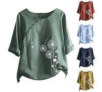 Primeangebote Leinenbluse Damen Sommer Leinen Shirt Große Größen Baumwolle Leinenshirt Oberteile Elegante Frauen Leinenhemd Tee Top T-Shirts Blusen Angebote des Tages Heute Sale Bekleidung