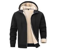PrimeCrest Hoodie Herren Fleecejacke Kapuzenjacke Kapuzenpullover Pullover Winterjacke Sweatjacke Winter Zip Fleece Sherpa Hoody Männer Warm Baumwolle Jacke Gefüttert Solid Thermo Hoodies Schwarz XL
