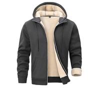 PrimeCrest Hoodie Herren Fleecejacke Kapuzenjacke Kapuzenpullover Pullover Winterjacke Sweatjacke Winter Zip Fleece Sherpa Hoody Männer Warm Baumwolle Jacke Gefüttert Solid Thermo Hoodies Grau 2XL