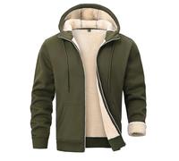 PrimeCrest Hoodie Herren Fleecejacke Kapuzenjacke Kapuzenpullover Pullover Winterjacke Sweatjacke Winter Zip Fleece Sherpa Hoody Männer Warm Baumwolle Jacke Gefüttert Solid Thermo Hoodies Grün XL