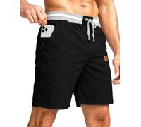 PrimeCrest Kurze Hosen Herren Shorts Sommer Bermuda Chino Baumwolle mit Taschen Outdoor Stretch Shorts Männer Gummizug mit Tunnelzug Knielange Sport Baggy Gym Sweat Freizeitshorts Schwarz 2XL