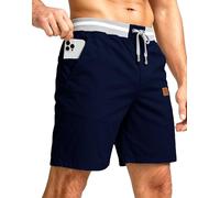 PrimeCrest Kurze Hosen Herren Shorts Sommer Bermuda Chino Baumwolle mit Taschen Outdoor Stretch Shorts Männer Gummizug mit Tunnelzug Knielange Sport Baggy Gym Sweat Freizeitshorts DunkelBlau M