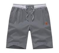 PrimeCrest Kurze Hosen Herren Shorts Sommer Bermuda Chino Baumwolle mit Taschen Outdoor Stretch Shorts Männer Gummizug mit Tunnelzug Knielange Sport Baggy Gym Sweat Freizeitshorts Grau 2XL