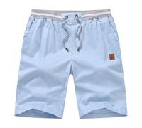 PrimeCrest Kurze Hosen Herren Shorts Sommer Bermuda Chino Baumwolle mit Taschen Outdoor Stretch Shorts Männer Gummizug mit Tunnelzug Knielange Sport Baggy Gym Sweat Freizeitshorts NiuZaiBlau S