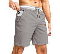 PrimeCrest Kurze Hosen Herren Shorts Sommer Bermuda Chino Baumwolle mit Taschen Outdoor Stretch Shorts Männer Gummizug mit Tunnelzug Knielange Sport Baggy Gym Sweat Freizeitshorts Grau S