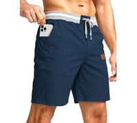 PrimeCrest Kurze Hosen Herren Shorts Sommer Bermuda Chino Baumwolle mit Taschen Outdoor Stretch Shorts Männer Gummizug mit Tunnelzug Knielange Sport Baggy Gym Sweat Freizeitshorts GrauBlau 2XL