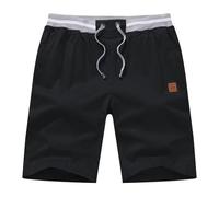 PrimeCrest Kurze Hosen Herren Shorts Sommer Bermuda Chino Baumwolle mit Taschen Outdoor Stretch Shorts Männer Gummizug mit Tunnelzug Knielange Sport Baggy Gym Sweat Freizeitshorts Schwarz XL