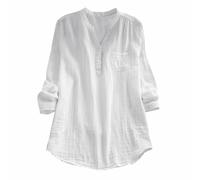 Primeday Musselin Bluse Damen Baumwolle Leinen Shirt V Ausschnitt Longbluse Oversize Langarm Leinenbluse Sommer Oberteile Tunika Leinenshirt Leicht Und Luftig