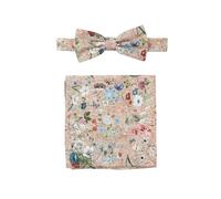 Prince Bowtie Set Fliege, Einstecktuch beige, Blumen