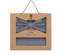 Prince Bowtie Set Fliege, Einstecktuch blau, Gemustert