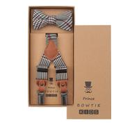Prince Bowtie Set Hosenträger, Fliege rot, Kariert