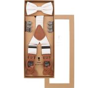 Prince Bowtie Fliege mit Hosenträgern im Set aus reiner Seide in Weiss, Größe 1