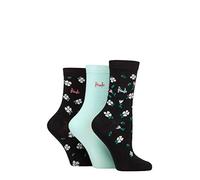 Pringle Damen Gemustert Baumwolle und recycelt Polyester Socken Packung 3 Blumen Schwarz 37-42