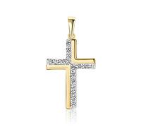 PRINS JEWELS Gold Anhänger Kreuz 9 Karat 375 Gelbgold Mit Zirkonia Steinen Unisex