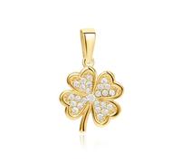 PRINS JEWELS Zarte Kleeblatt Glücksbringer Anhänger 14 Karat 585 Gelbgold Mit Zirkonia