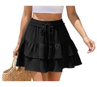 PrinStory Minirock Damen Leicht Luftig Sommerrock Skort A Linie Röcke Rüschenrock Kurz Mit Shorts