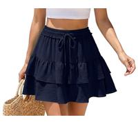 PrinStory Minirock Damen Leicht Luftig Sommerrock Skort A Linie Röcke Rüschenrock Kurz Mit Shorts