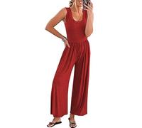 PrinStory Sommer Jumpsuit Für Damen Lässig Ärmellos Weites Bein Solide Playsuits Baggy Lose Tank Overall Mit Taschen (Rot, 3XL)