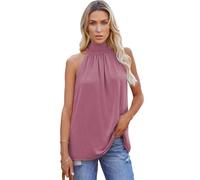 PrinStory Tank Top Damen Sommer Ärmellos Lässig Vest Rundhals Oberteile Einfarbig Elegantes Top (Dunkelrosa, L)