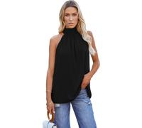 PrinStory Tank Top Damen Sommer Ärmellos Lässig Vest Rundhals Oberteile Einfarbig Elegantes Top (Schwarz, S)