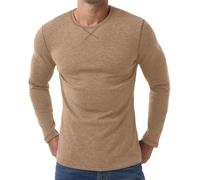 PrinStory Thermounterwäsche Herren Langarm Innenfleece Thermoshirt Rundhals Thermooberteile Thermo Baselayer Bequem Langarmshirt (Khaki, M)