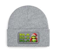 Print Deluxe Beanie Mütze Bla Bla Bla... Strickmütze, Weihnachtsmuffel Grin Wintermütze, Wollmütze, Kappe | Unisex Soft Touch warm | Einheitsgröße, dehnbar(Grau)