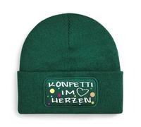 Print Deluxe Beanie Mütze Konfetti im Herzen Lustige Strickmütze, Fasnet, Fasching, Karneval Wintermütze, Wollmütze, Kappe, Geschenk Idee, Apres Ski | Unisex (Grün)