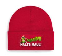 Print Deluxe Beanie Mütze Muffel MiMiMi Halts Maul! Strickmütze, Wintermütze, Wollmütze, Kappe | Unisex Soft Touch warm | One Size, Einheitsgröße dehnbar Geschenk Idee (Rot)