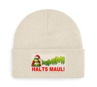 Print Deluxe Beanie Mütze Muffel MiMiMi Halts Maul! Strickmütze, Wintermütze, Wollmütze, Kappe | Unisex Soft Touch warm | One Size, Einheitsgröße dehnbar Geschenk Idee (Beige)