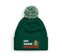 Print Deluxe Ich Hasse Menschen Bommel Mütze, Strickmütze, Wintermütze, Beanie, Wollmütze,| Soft Touch warm, Einheitsgröße, Dehnbar (DE/NL/SE/PL, Alphanumerisch, Einheitsgröße, Grün)