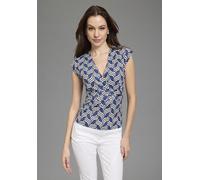 Print-Shirt BRUNO BANANI, Damen, Gr. 36, blau, weiß, gemustert, Jersey, Obermaterial: 95% Polyester, 5% Elasthan, gemustert, festlich, sehr figurbetont hüftlang, angeschnitten, Shirts, mit Schmuckelem