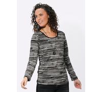 Print-Shirt CASUAL LOOKS "Druck-Shirt", Damen, Gr. 42, beige (sesam, schwarz, bedruckt), 60% Viskose, 35% Polyester, 5% Elasthan, bedruckt, gemustert, mehrfarbig, Rundhals, Shirts (19807628-42) sesam,