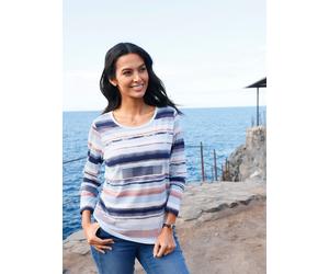 Print-Shirt CASUAL LOOKS "Druck-Shirt", Damen, Gr. 54, rosenholz, ecru, bedruckt, 50% Baumwolle, 50% Modal, gemustert, gestreift, mehrfarbig, Rundhals, Shirts (82018635-54) rosenholz, ecru, bedruckt