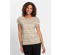 Print-Shirt CASUAL LOOKS "Print-Shirt", Damen, Gr. 36, beige (beige, ecru, bedruckt), 100% Baumwolle, gemustert, mehrfarbig, Rundhals, Shirts (82454640-36) beige, ecru, bedruckt