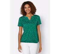 Print-Shirt CASUAL LOOKS "Shirt", Damen, Gr. 44, grün (grün, weiß, bedruckt), 50% Baumwolle, 50% Modal, bedruckt, gemustert, mehrfarbig, Rundhals, Shirts (82652821-44) grün, weiß, bedruckt