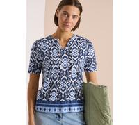 Print-Shirt CECIL, Damen, Gr. 3XL, universal blau, Web, 50% Baumwolle, 50% Modal, gemustert, comfort fit normal, Rundhals, abgesteppt, Shirts, mit geschlitztem Rundhalsausschnitt (13647231-XXXL) unive