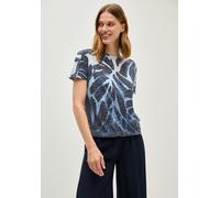Print-Shirt CECIL, Damen, Gr. L (42), blau (urban dunkelblau), Jersey, Obermaterial: 65% Polyester, 35% Viskose, bedruckt, normal hüftbedeckend, U-Boot-Ausschnitt, Shirts Print-Shirt, in Ausbrenner-Op